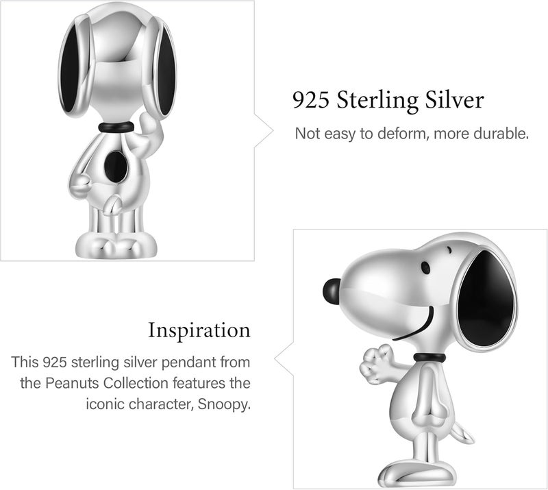 GNOCE Peanuts Snoopy Pendant Dangle Charm for Women, S925 Sterling Silver Dangle Charms for Women Wife, Valentine‘s Day, Mother’s Day Jewelry (Standing Snoopy) - Image 4